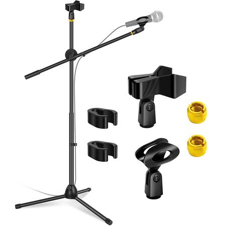 5 Core 5 Core Microphone Stand Boom Mic Arm For Singing 360 Rotating Dual Mic Holder Clip Foldable Tripod Stands MS DBL(1 Piece with Golden Mic Screw) MS DBL G